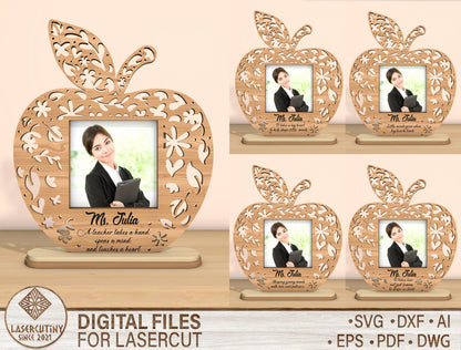 Personalized Teacher Apple Photo Frame SVG Bundle Laser Cut File for Glowforge and xTool