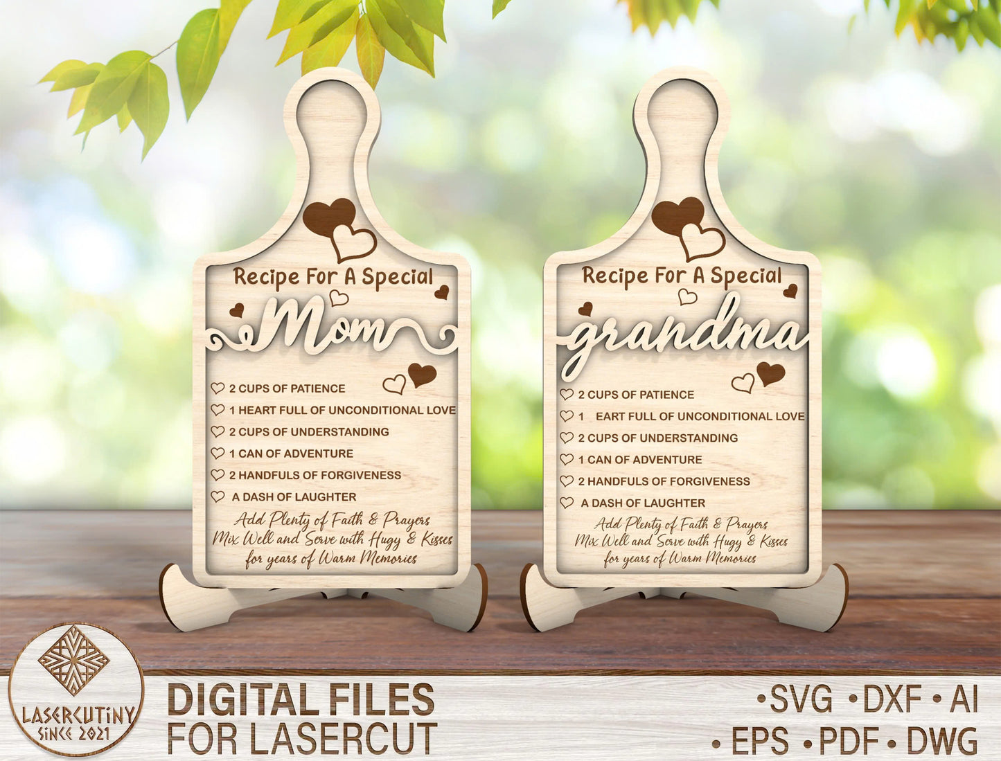 Mom Grandma Recipe Cutting Board Sign SVG for LightBurn and xTool