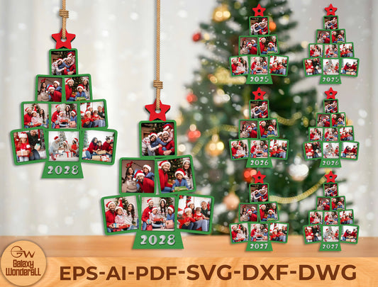 Personalized Christmas Photo Tree Ornament Laser Cut File | Family Photo Collage | Ready to Cut | Glowforge, xTool, LightBurn, etc.