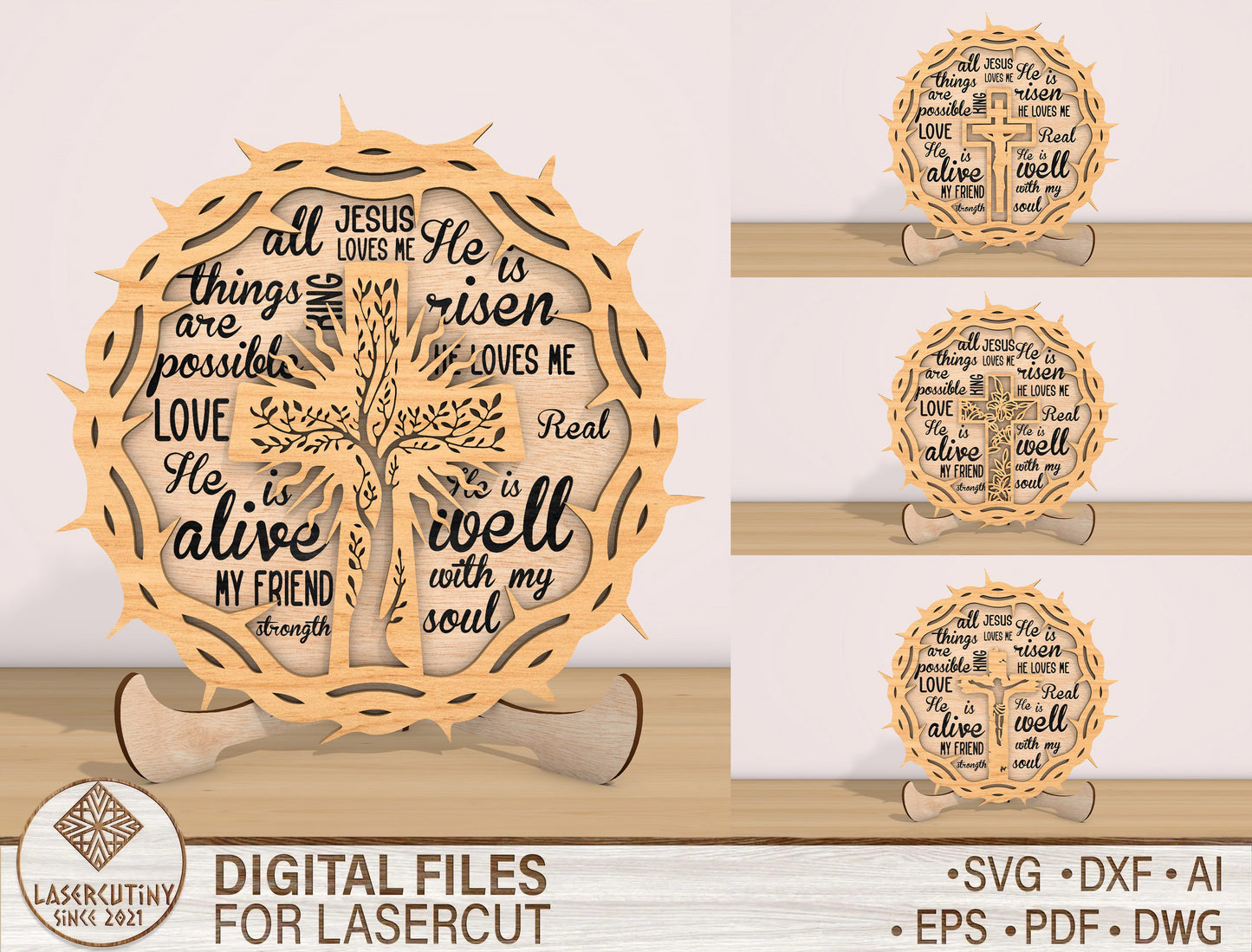 Christian Easter Typography Sign SVG Bundle Bible Verse for LightBurn