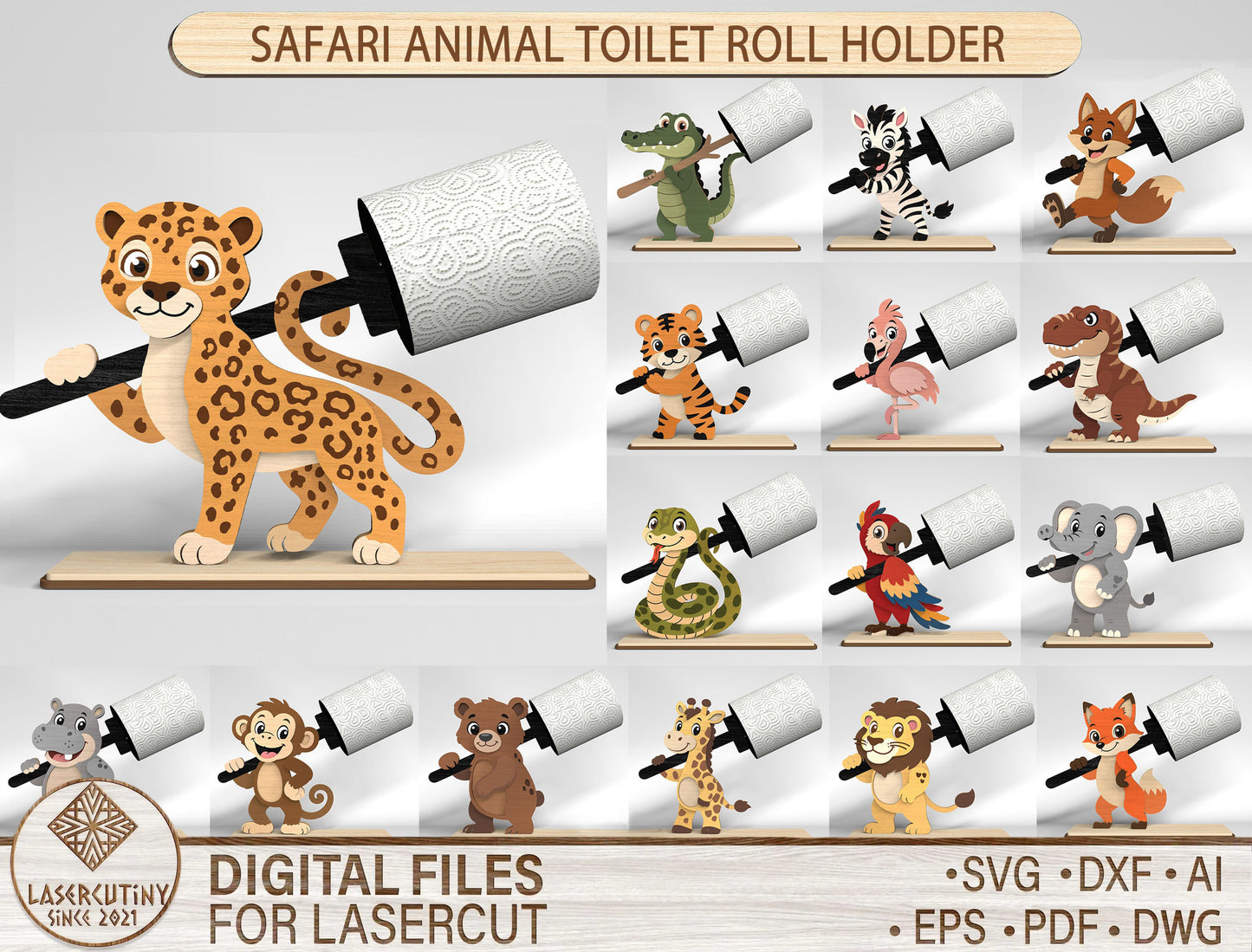 Safari Toilet Roll Holder SVG Bundle for Glowforge and LightBurn