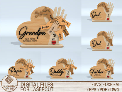 Dad Kids Hand Name Sign SVG Laser Cut File for LightBurn and Glowforge