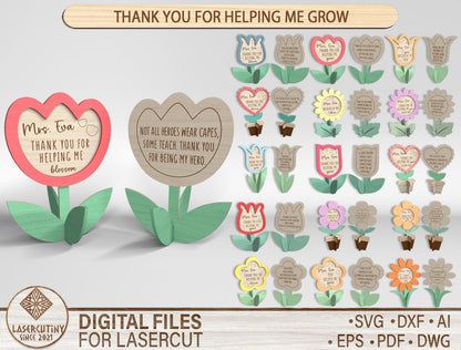 Personalized Teacher Flower Tabletop SVG Bundle for Glowforge and xTool
