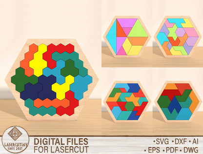 Hexagon Puzzle Board SVG Laser Cut File for Glowforge and xTool