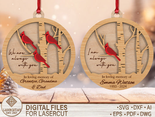 Family Cardinal Memorial Ornament SVG for xTool and Glowforge
