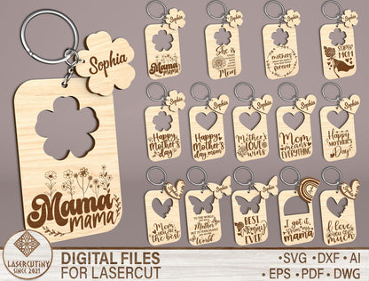 Mom Keychain SVG Bundle Mother's Day Wooden for Glowforge and xTool