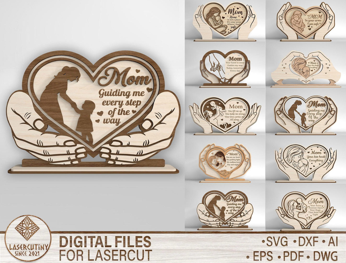 Mom Heart Stand Sign SVG Bundle Mother's Day for Glowforge