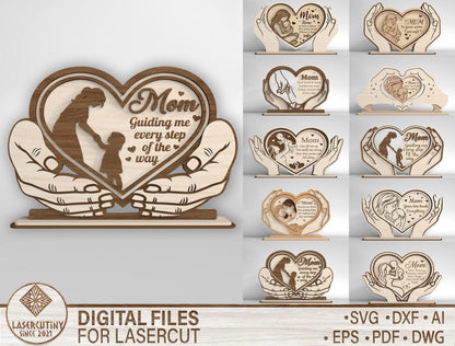 Mom Heart Stand Sign SVG Bundle Mother's Day for Glowforge