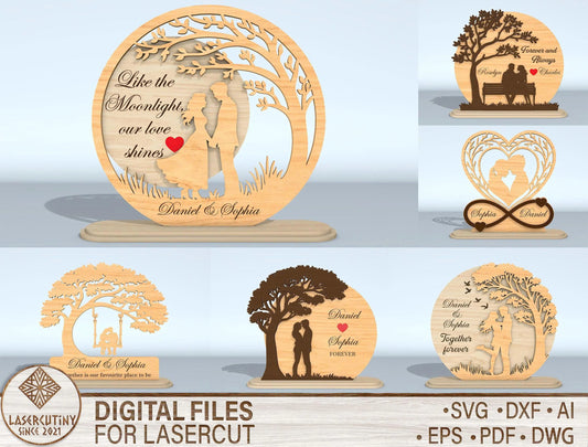 Personalized Romantic Couple SVG Bundle Laser Cut File for Glowforge and xTool