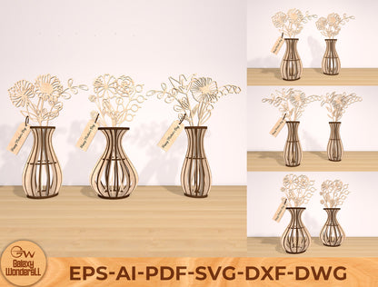 Wildflower Vase Laser Cut File Set | Floral Stem SVG Collection | Minimal Botanical Decor | Glowforge, xTool, LightBurn etc.