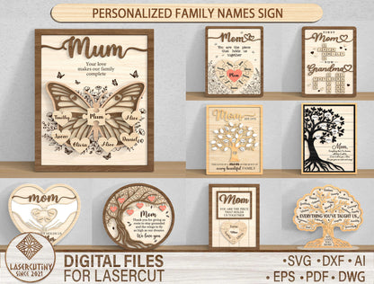Personalized Family Name Mom Sign SVG Bundle for Glowforge