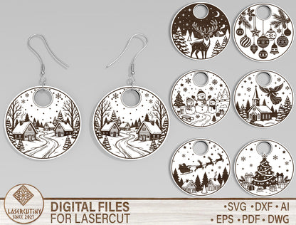 Christmas Winter Scene Wood Earring SVG Bundle 1