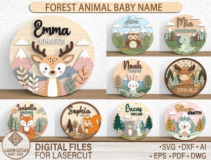 Forest Animal Baby Name SVG File for Glowforge and xTool