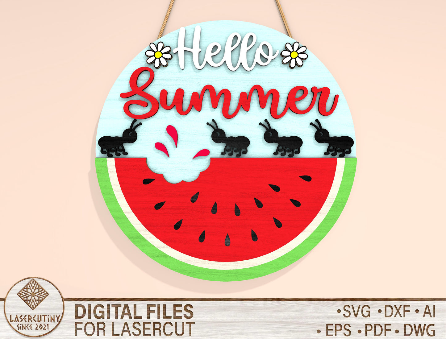“Hello Summer” Watermelon Door Sign SVG for xTool and Glowforge