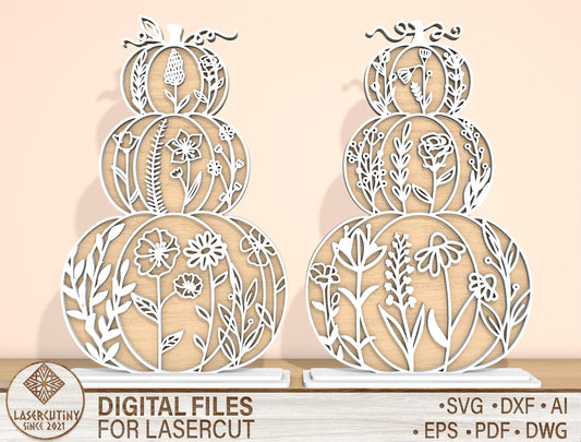 Floral Stacked Pumpkins SVG Set for Glowforge xTool LightBurn 2 Designs