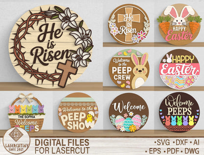 Easter Welcome Sign Bundle SVG 9 Designs Laser Cut for Glowforge and xTool