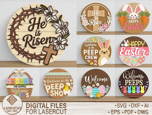 Easter Welcome Sign Bundle SVG 9 Designs Laser Cut for Glowforge and xTool