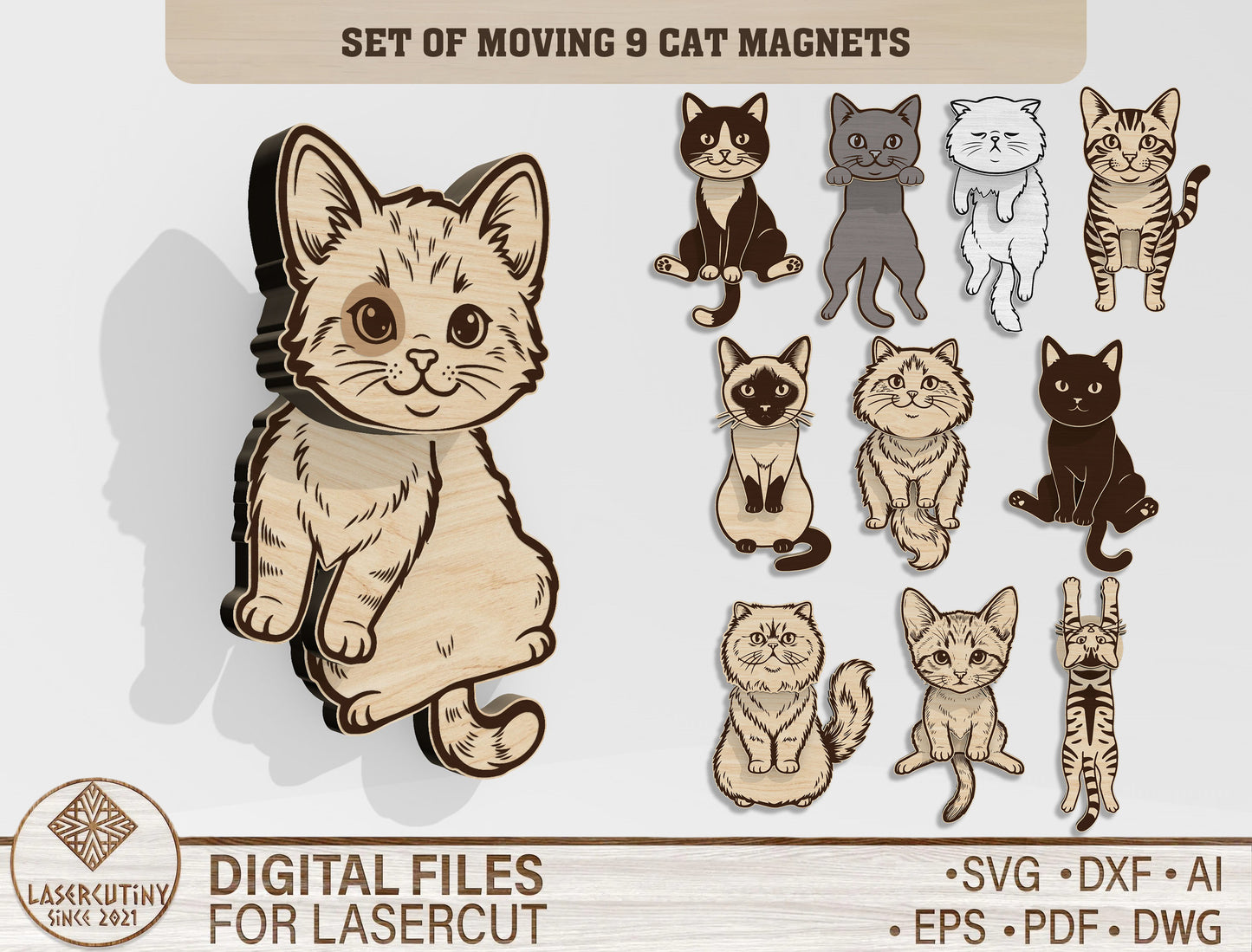 Moving Cat Magnet SVG Bundle for Glowforge and xTool
