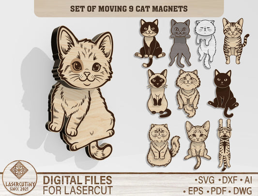 Moving Cat Magnet SVG Bundle for Glowforge and xTool