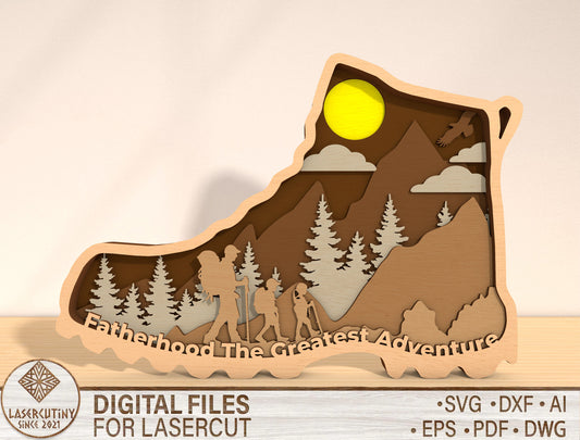"Fatherhood The Greatest Adventure" Hiking Scene SVG for LightBurn and xTool