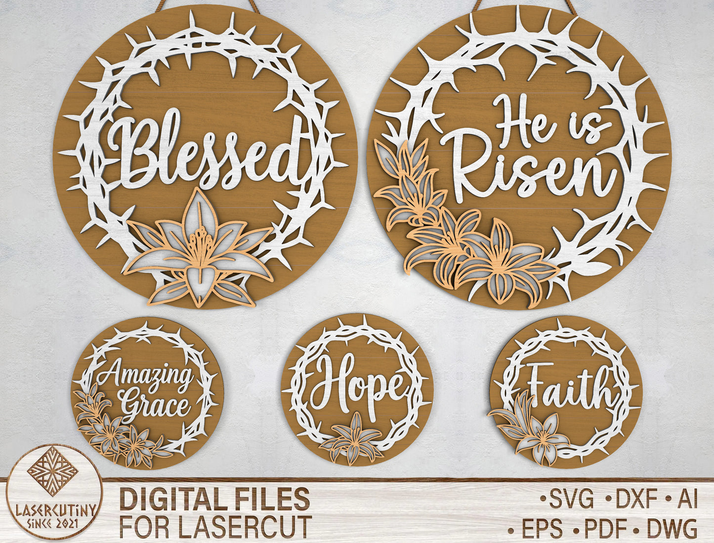 Christian Easter Door Sign SVG Faith Bundle 5 Designs for LightBurn and xTool