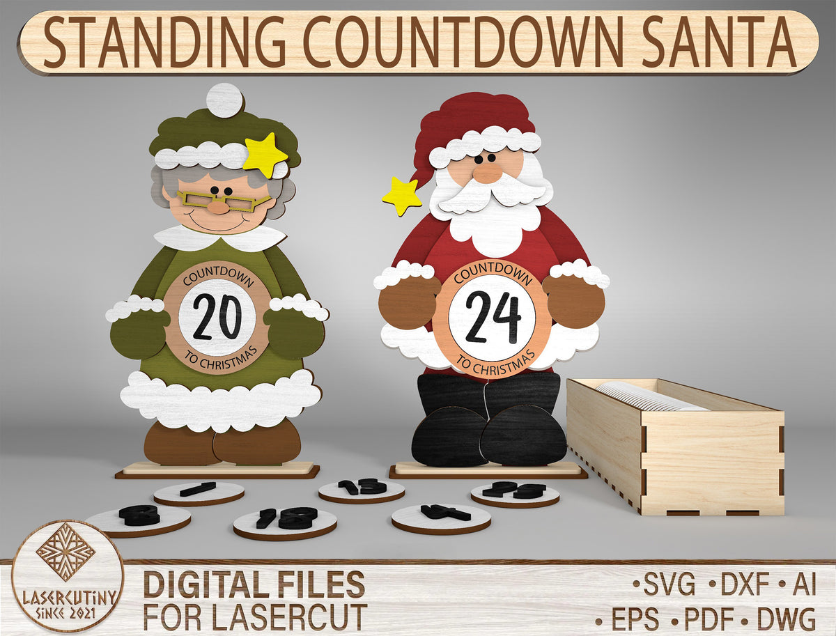 Standing Countdown Mr & Mrs Claus SVG Set 1