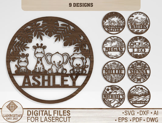 Animal Name Sign SVG Bundle Laser Cut File for Glowforge and xTool
