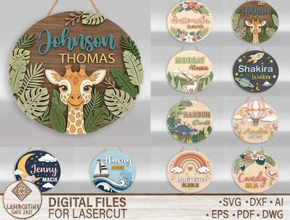 Personalized Nursery Door Sign SVG for Glowforge and xTool