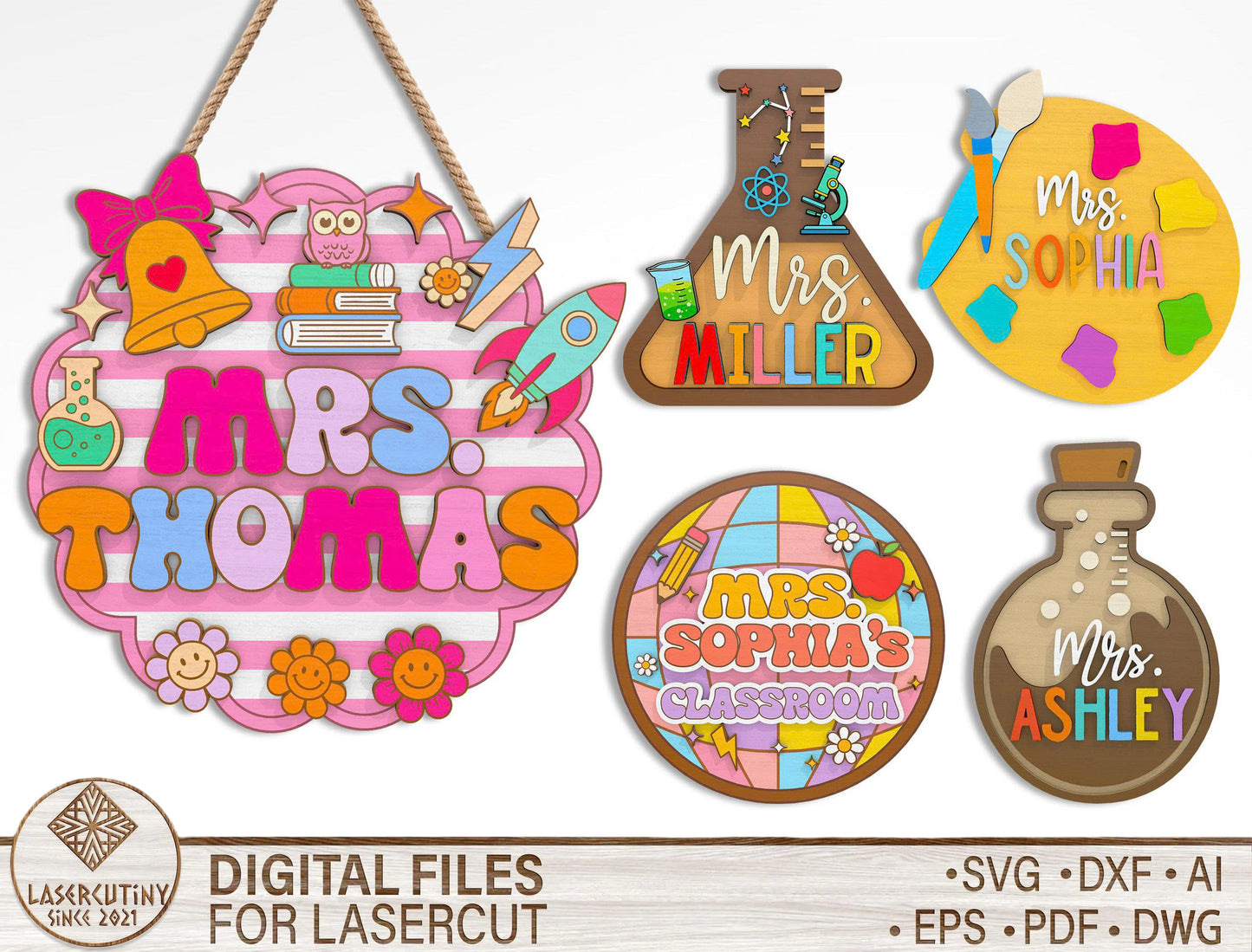 Personalized Teacher Door Sign SVG Bundle Laser Cut File