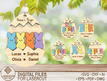 Personalized Easter Bunny Ornament SVG Family Peeps Name for Glowforge
