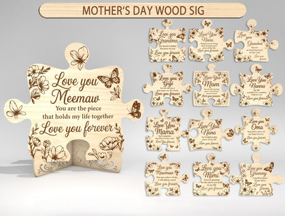Puzzle Stand Sign SVG Bundle Engraved Floral for LightBurn and xTool