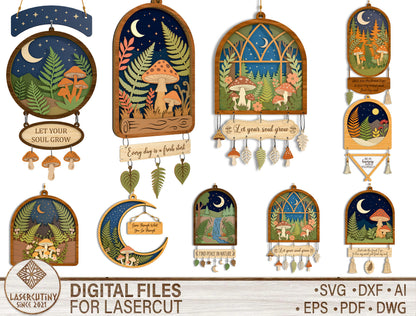 Forest Moon Mushroom Laser Cut SVG Bundle Nature Hanging Signs