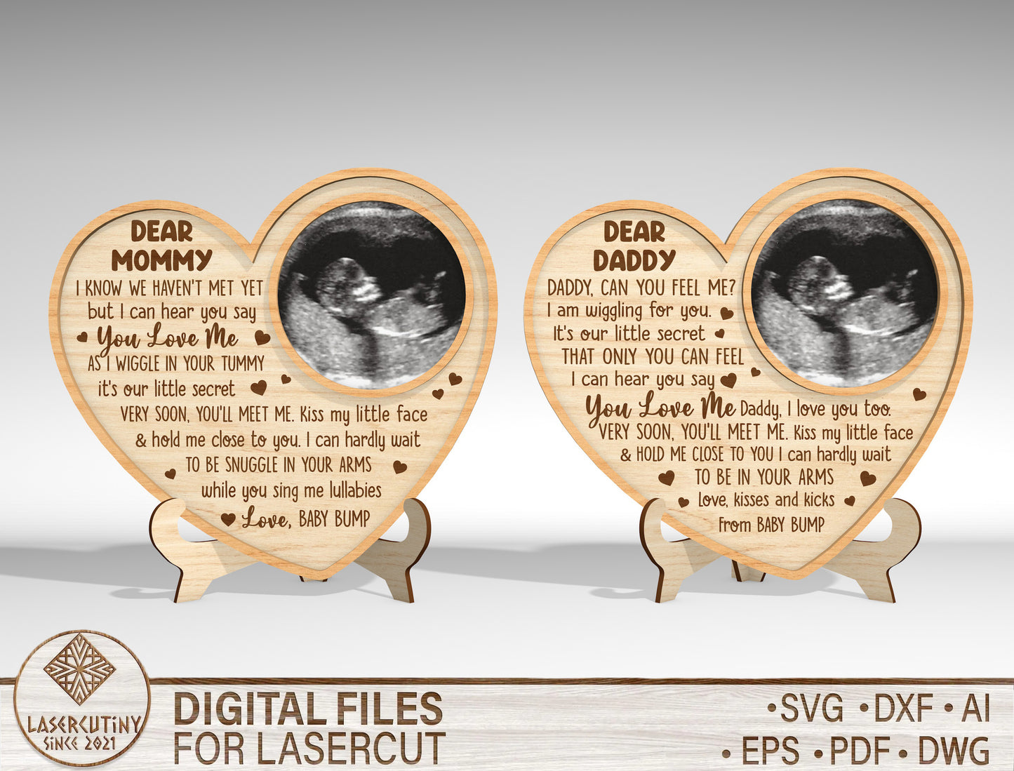 Ultrasound Mom and Dad Heart Sign SVG Bundle for Glowforge