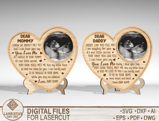 Ultrasound Mom and Dad Heart Sign SVG Bundle for Glowforge