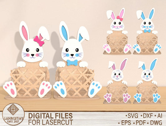 Easter Bunny Basket SVG Wooden Rabbit Egg Basket Spring for Glowforge