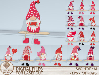 Valentine Gnome Shelf Sitter SVG Laser Cut File for Glowforge and xTool