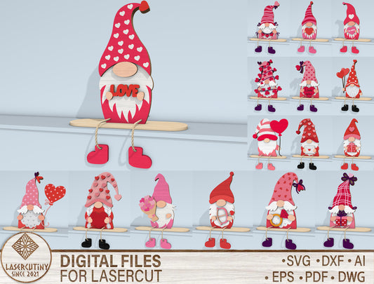 Valentine Gnome Shelf Sitter SVG Laser Cut File for Glowforge and xTool