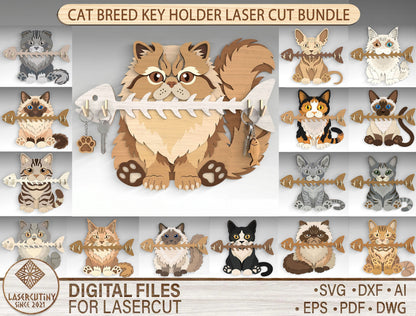Cat Breed Key Holder SVG Bundle for Glowforge and LightBurn