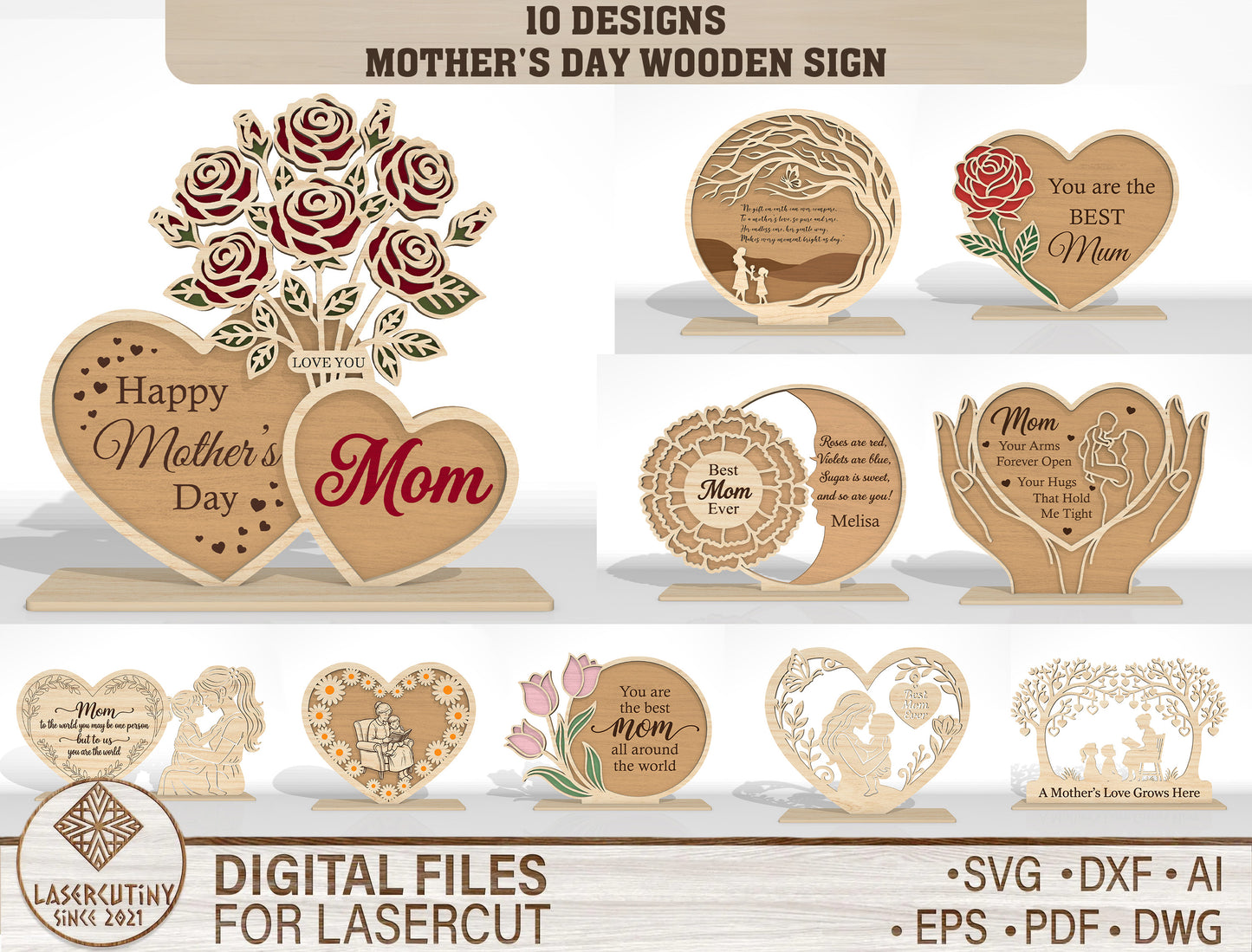 Mother's Day Wooden Sign SVG Bundle Mixed Designs for xTool