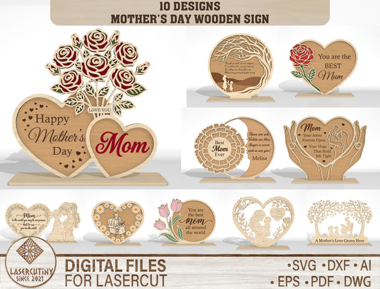 Mother's Day Wooden Sign SVG Bundle Mixed Designs for xTool