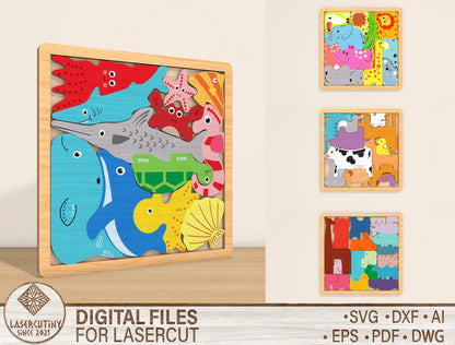 Animal Puzzle Board SVG Laser Cut File for LightBurn and Glowforge
