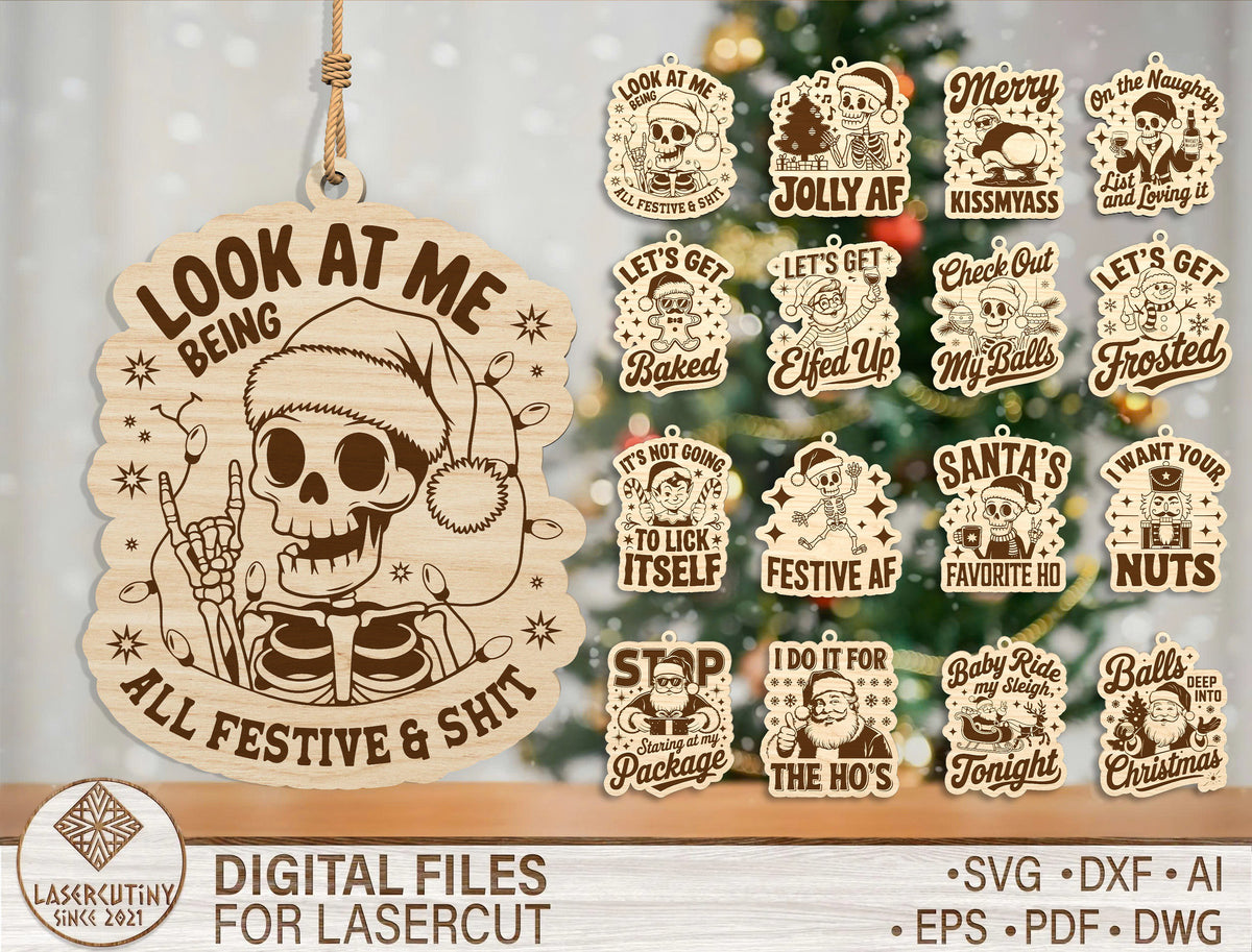 Funny Skeleton Christmas Ornament SVG Bundle Laser Cut Desig 1