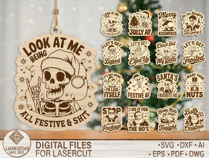 Funny Skeleton Christmas Ornament SVG Bundle Laser Cut Desig 1