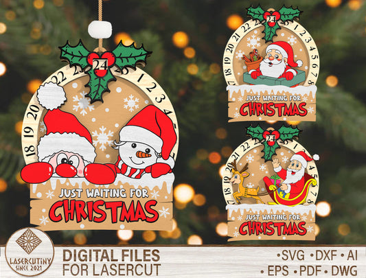 Just Waiting for Christmas Countdown Ornament SVG Bundle 1