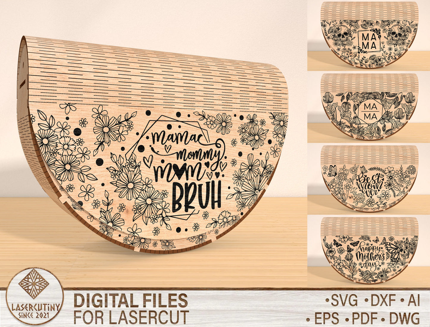 Mother's Day Floral Wooden Chest SVG Bundle for Glowforge and xTool