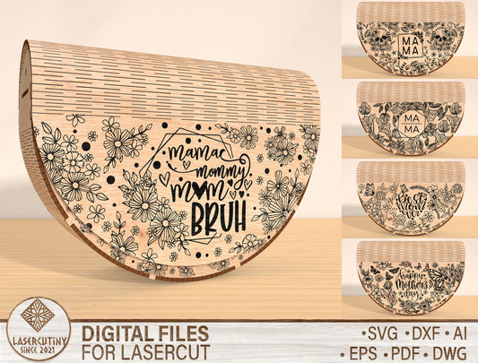 Mother’s Day Floral Wooden Chest Laser Cut File Bundle 5 Designs | Curved Gift Box SVG | Engraved Floral Style | Glowforge, xTool, LightBurn Compatible