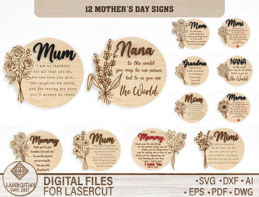 Round Mom Quote Sign SVG Mother's Day Wall Decor Laser Cut File for xTool and Glowforge