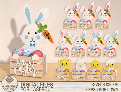 Personalized Bunny Easter Basket Holder SVG Bundle for Glowforge and xTool