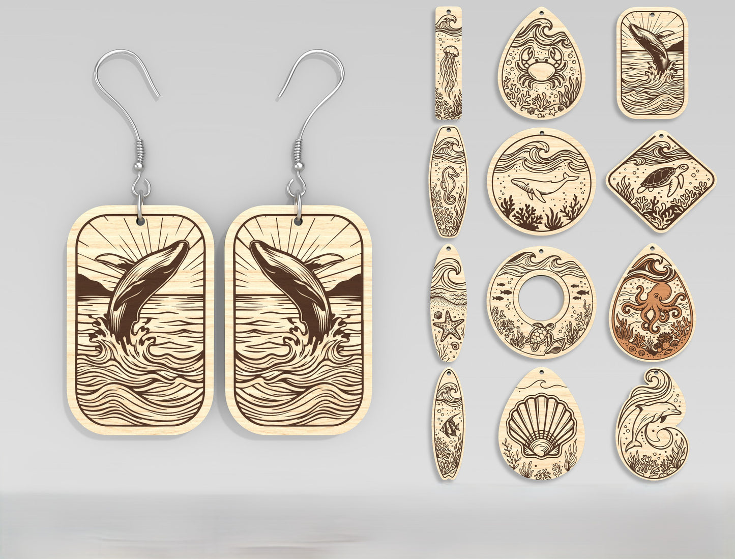 Ocean Animal Earrings SVG Laser Cut File for Glowforge and xTool