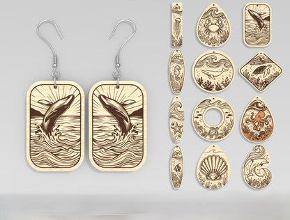 Ocean Animal Earrings SVG Laser Cut File for Glowforge and xTool